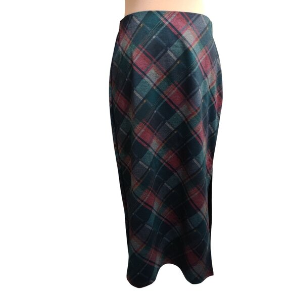 NYCC M Plaid Midi Skirt High Waist Slit Academia Classic Preppy Fall Core Retro - Picture 1 of 8